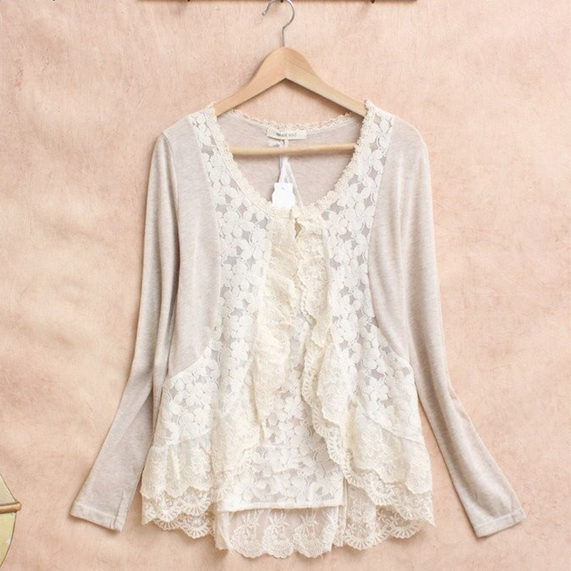 Embroidery Cardigan - Wiosna styl Mori Girl kobiety szydełkowe