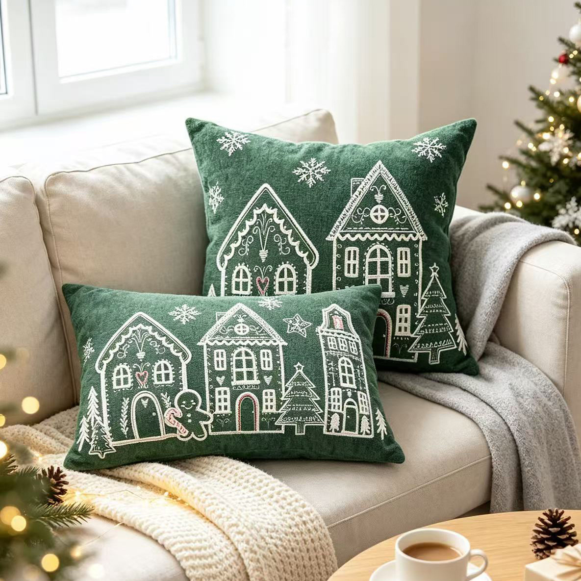 Embroidery Xmas Decorations - Świąteczna poszewka na poduszkę z chenille
