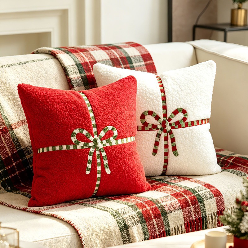 Embroidery Xmas Decorations - Świąteczna poszewka na poduszkę z polaru