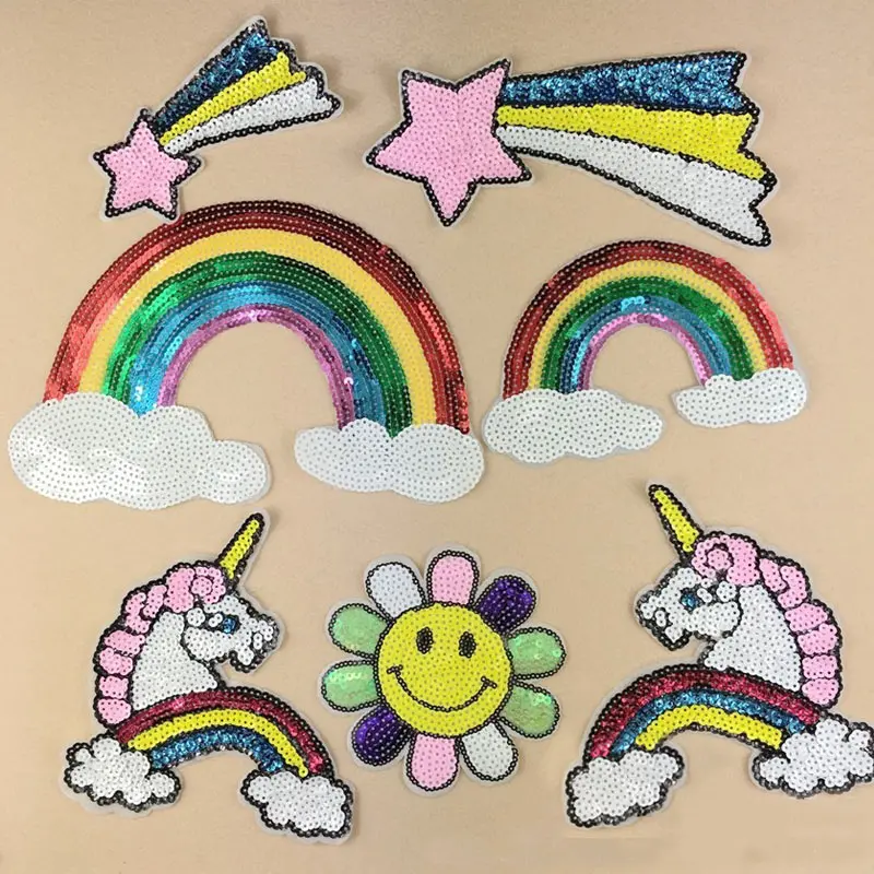 Embroidery Unicorn - Tęczowa opaska jednorożec gwiazda cekinowe łatki