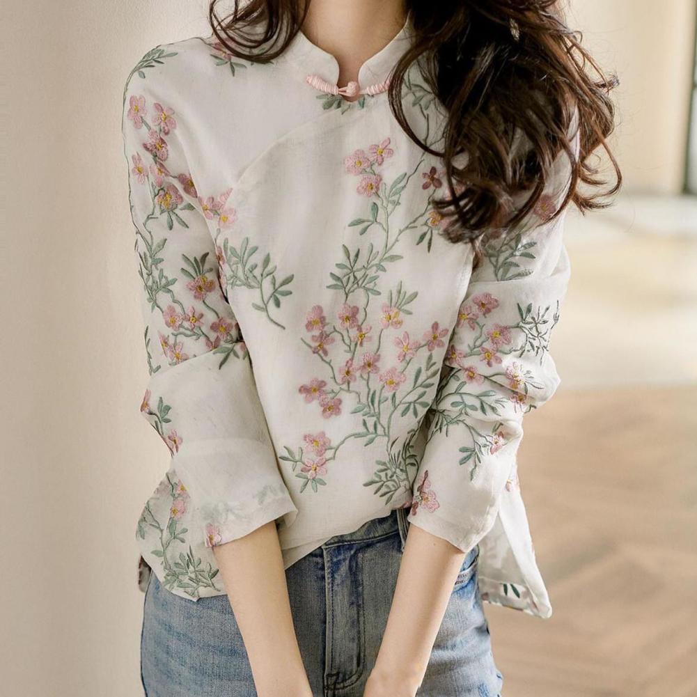 Embroidery Cardigan - Koszula damska w stylu chińskim z