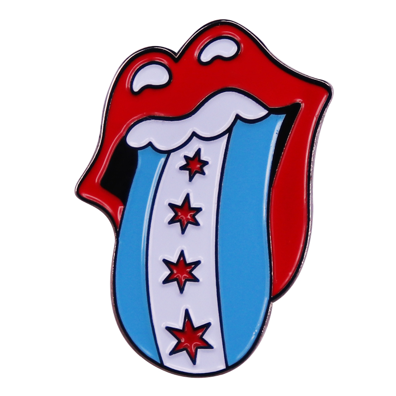 Embroidery Lips - Chicago Flag emalia Pin muzyka usta